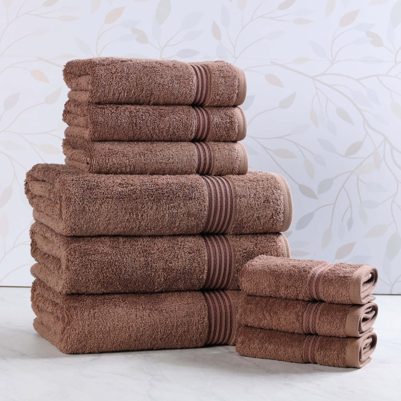Glennet Heritage Egyptian Cotton Soft Absorbent 9 Piece Bathroom Towel Set, Mocha