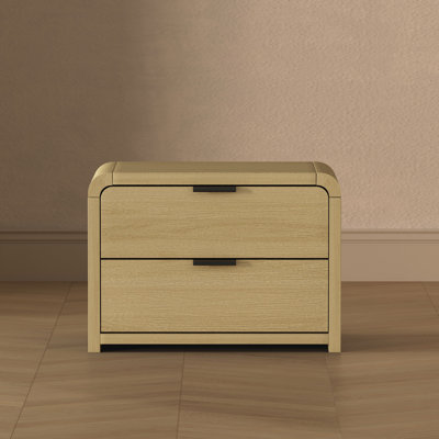 Grace 28" W Modern 2-Drawer Nightstand in Natural Oak with Black Legs