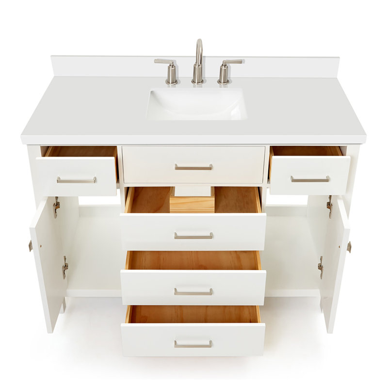 Meuble-lavabo simple 48 po avec plateau en quartz blanc Abbate, Blanc