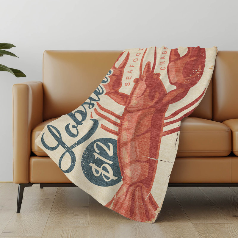 Addison Machine Washable Sherpa Lobster Throw Blanket