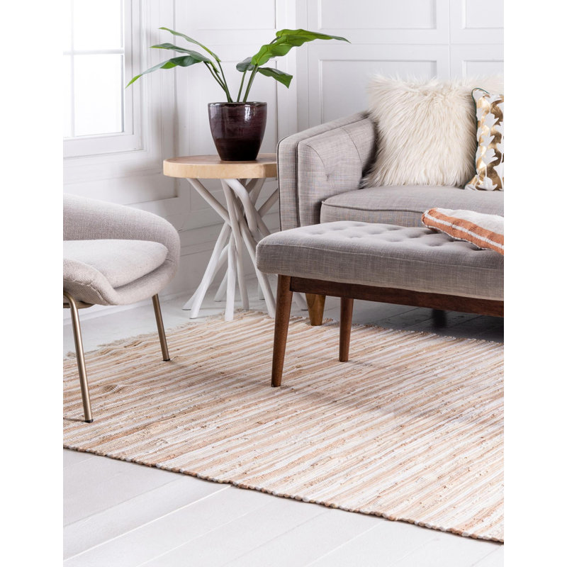 Pritchard Geometric Hand-Woven Cotton Area Rug, Rectangle 4' x 6', Beige