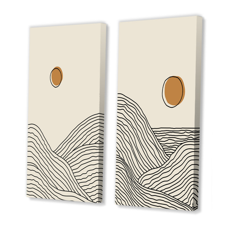 Minimalist Moon Landscape I - ensemble de 2 peintures, Toile tendue, H 20 po x l 24 po x P 1 po