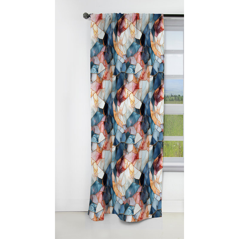 Élégante mosaïque en marbre bleu sarcelle et rouge - Rideau occultant en marbre abstrait - 1 panneaux, L 52 po x L 120 po