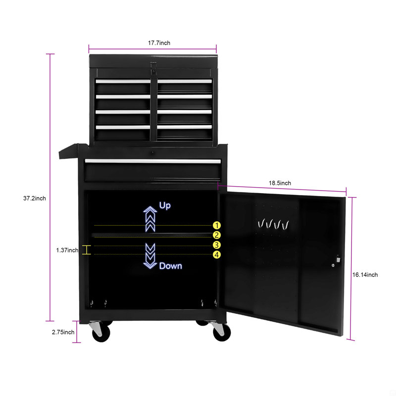 Rolling Tool Chest, 5-Drawer Tool Box Organizer W/Lockable Wheels & Sliding Drawers & Detachable Top & Adjustable Shelf, Tool Storage Cabinet
