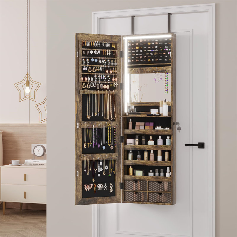 Armoire à bijoux avec miroir moderne, Brun rustique
