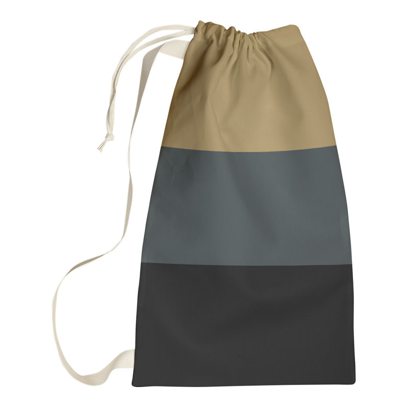 Fabric Laundry Bag with Handles, 29" H x 18" W x 1.5" D, Gold/Steel Gray/Black