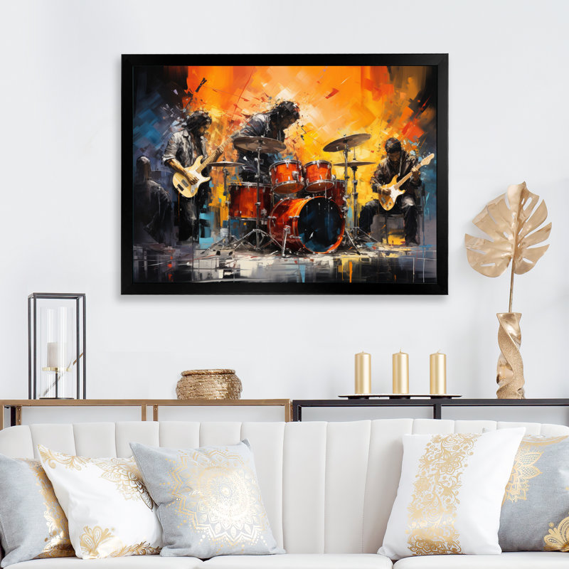Rock Band In Action I - Dance, art mural, H 30 po x l 40 po x P 1,5 po, Cadre simple noir