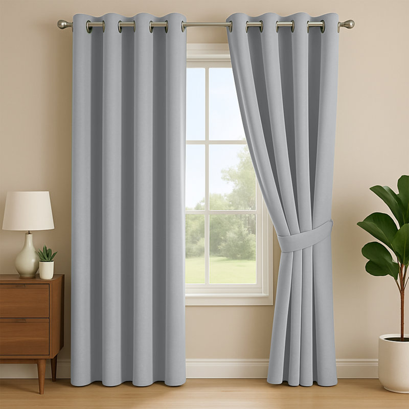 Linen Blend Blackout Eyelet Curtains - Thermal Insulated Room Darkening Window Panels for Bedroom & Living Room (Set of 2) 
