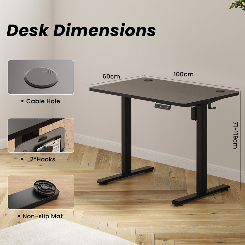 Electric Height Adjustable Home Office Standing Desk, Black, 100cm W x 60cm D, Black