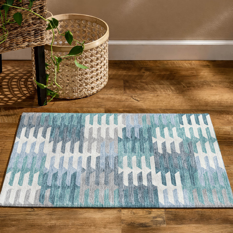 Premium Machine Washable Mayfield AMF2328 Geometric Rug, 1'8" x 2'6", Teal