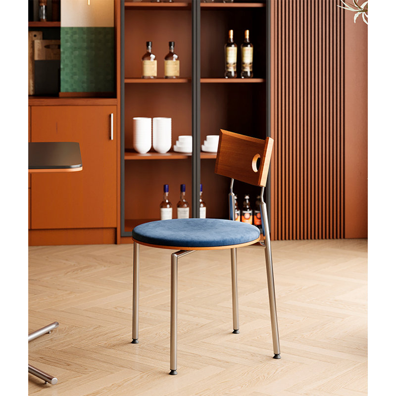Chaise de dossier en acier inoxydable, Bleu/brun