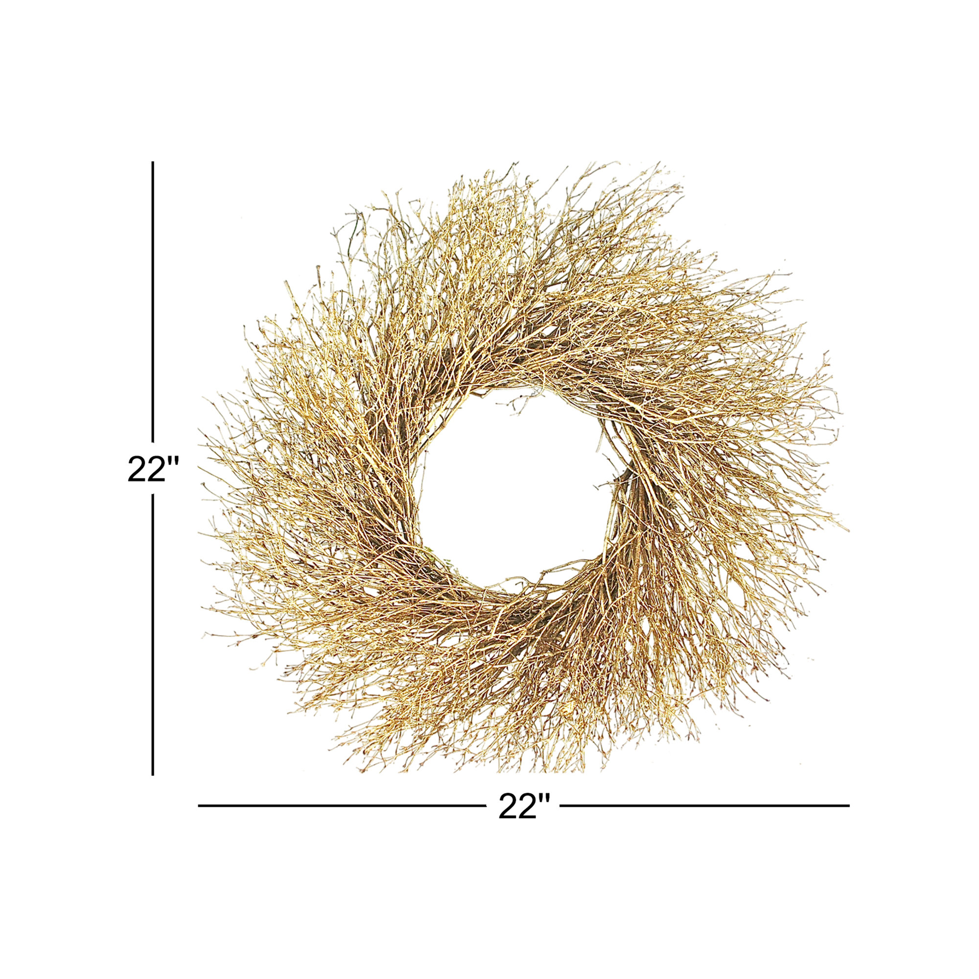 22'' Handcrafted Dried Twig Wreath, Gold