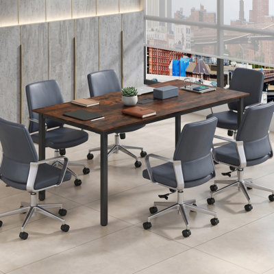 Table de conférence rustique marron de 180 cm avec système de gestion des câbles pour salle de conférence