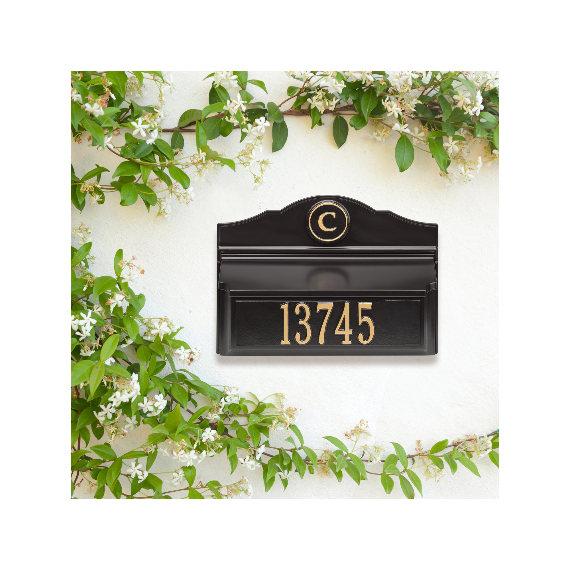 Wall Mounted Mailbox, Black/Gold, Yes