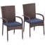 Chaises de salle à manger empilables en rotin avec coussins, ensemble de 2 chaises de patio en osier avec accoudoirs et dossier pour terrasse, terrasse