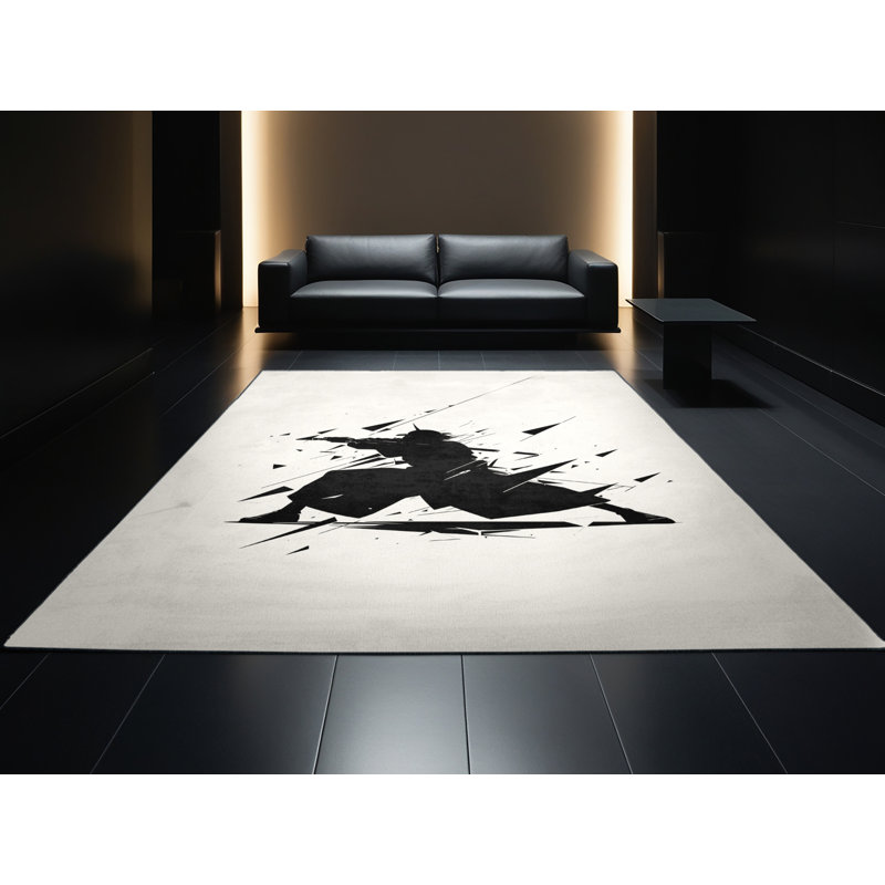 Tapis à motif géométrique beige lavable à la machine Hubbard Samurai, 2 x 5