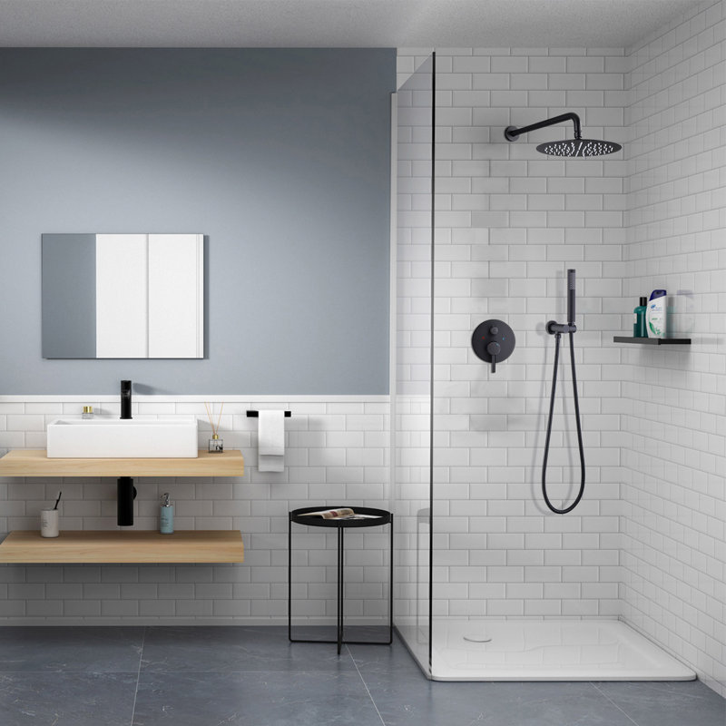 Système de douche fixe avec valve brute, Noir