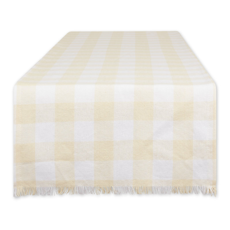 PALE MAUVE HEAVYWEIGHT CHECK FRINGED TABLE RUNNER 14X72, 72" L x 14" W, Natural