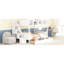 Lit simple superposé au dessus d'un lit double avec tablettes, escalier de rangement et 2 tiroirs - blanc 2 escaliers-1155856675