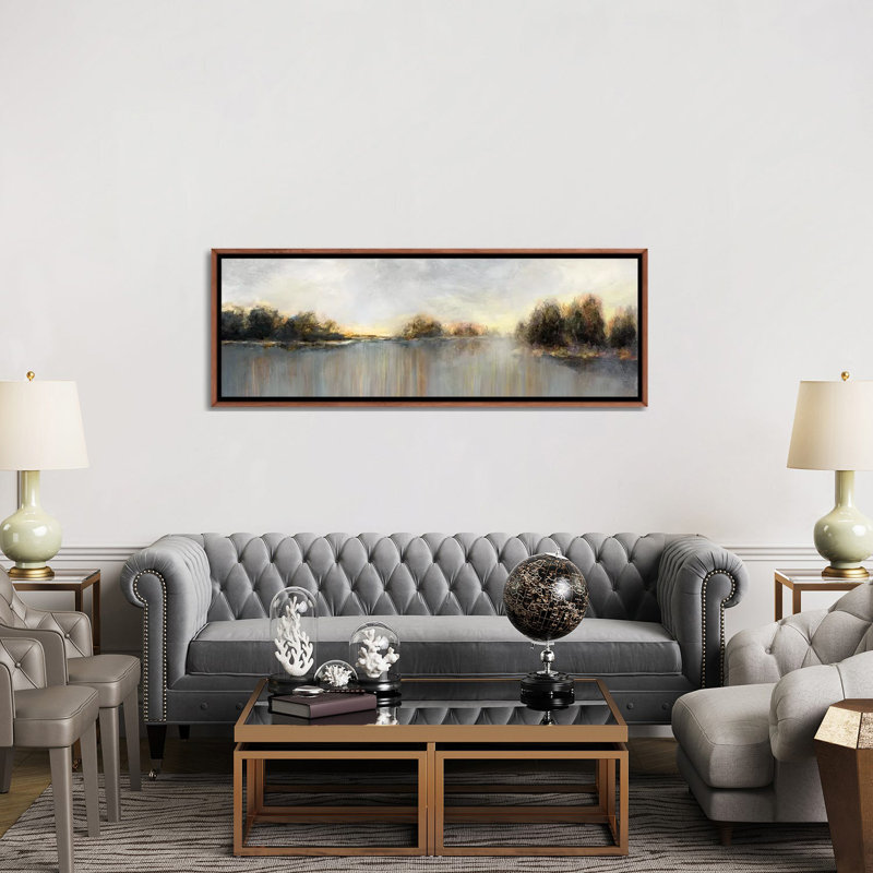 «Rain at Dawn» par Nan - impression panoramique, Cadre brun classique, H 20 po x l 60 po x P 1,5 po