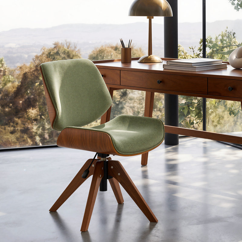 Oswina Modern Swivel Office Chair with Bentwood Design, Moss Fabric