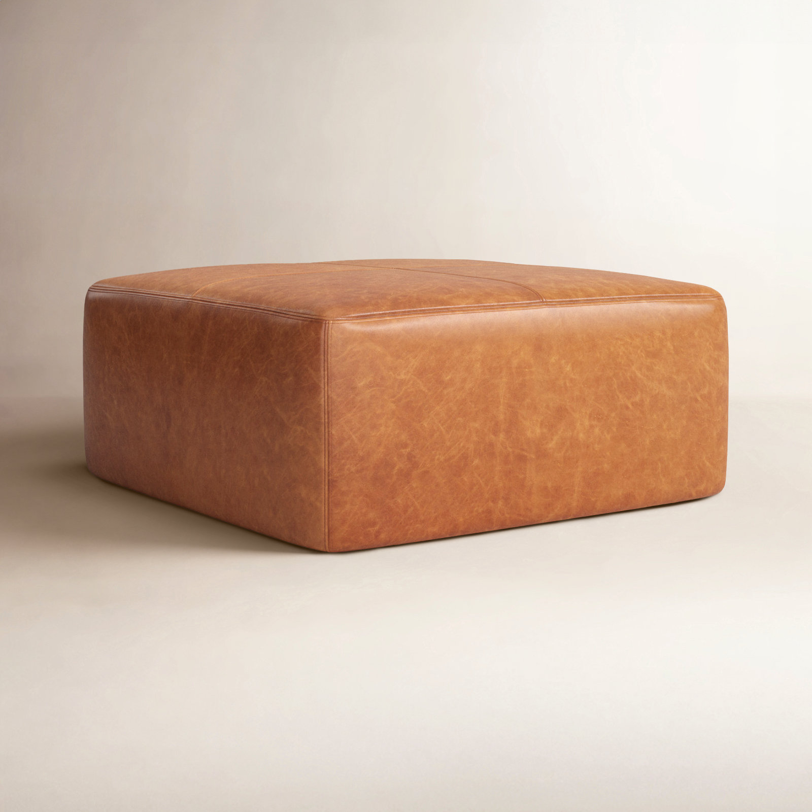 Heafield 35" Genuine Leather Ottoman, Cognac Tan Genuine Leather