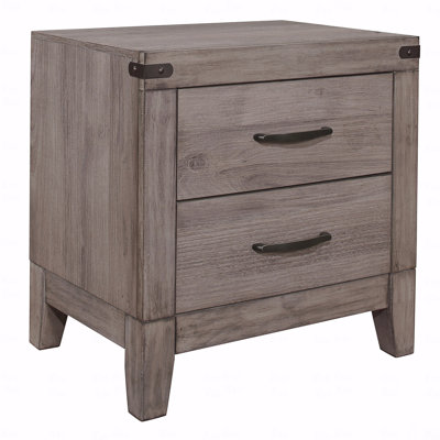 Brownish In Gray Finish 1Pc Nightstand Melamine Laminate 2X Drawers Dark Metal Hardware Bed Side Table