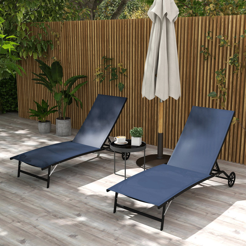 Outsunny Outdoor Chaise Lounge, 2 Piece Lounge Chair With Wheels, Tanning Chair With 5 Adjustable Positions For Patio, Beach, Yard, Pool