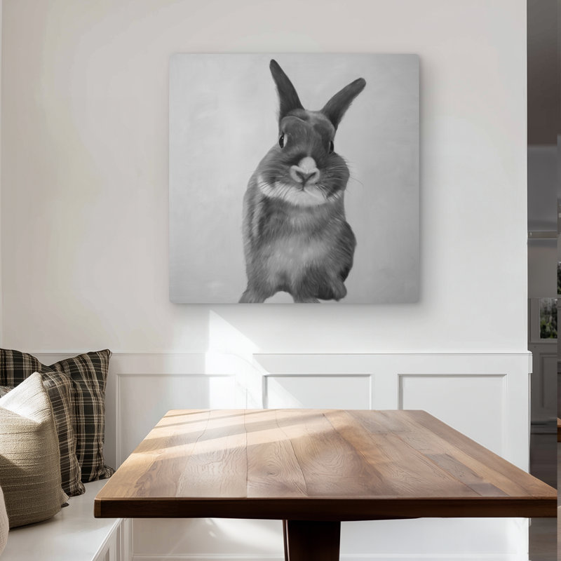 Funny gray rabbit - Bedroom monochrome metal print decor