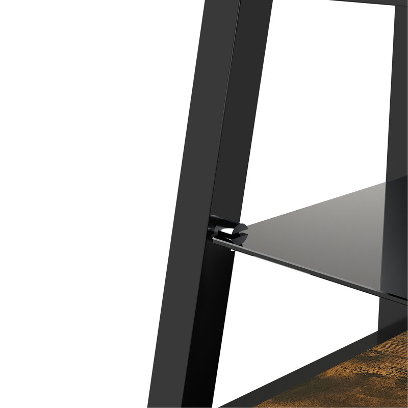 Universal Wooden Tv Stand With Black Tempered Glass And 3 - Tier Shelves, 30 Rotating System, Height Adjustable For 32" 65" Tvs, Multi Functional Power Outlets Storage Wire Management