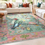 Tapis multicolore à motif floral Shanha Botanical Birds Ushak