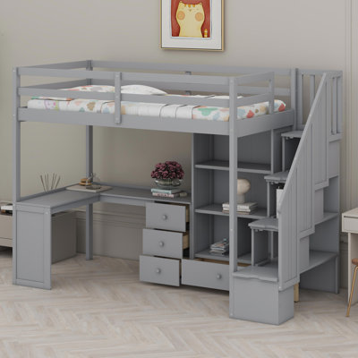 Loft Bed With L-Shaped Desk And Drawers