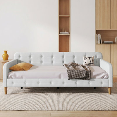 Elegant Linen Upholstered Daybed With Armrests - Versatile Sofa And Guest Bed Combo by Lark Manor