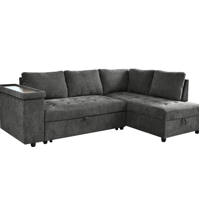 Grey Sectional Sleeper With Ample Storage And Frame L Shaped Pull Out Function Sections