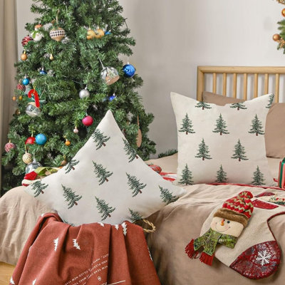Housses de coussin d'extérieur pour Noël 18 x 18 pouces Décorations d'arbre Blanc
