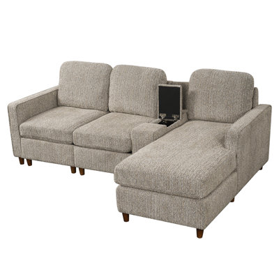 Sectional Sofa 82" L-shaped Sofa Upholstered Sofa Couch with Storage Compartment and Reversible Chaise for Living Room, Light Brown
