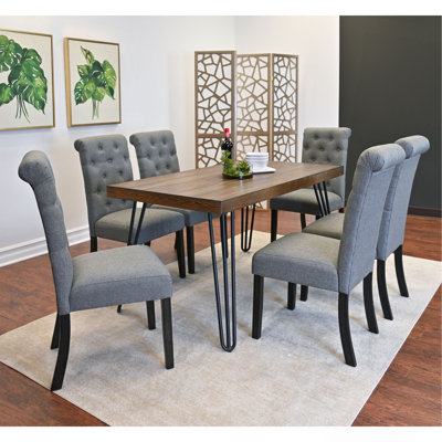 7-Piece Dining Set, Hairpin Dining Table With 6 Chairs, 4 Color Options
