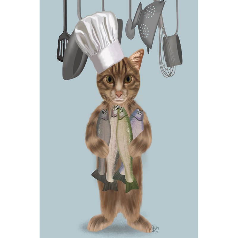 Tabby Cat Fish Chef, double, H 18 po x l 12 po x P 1,25 po