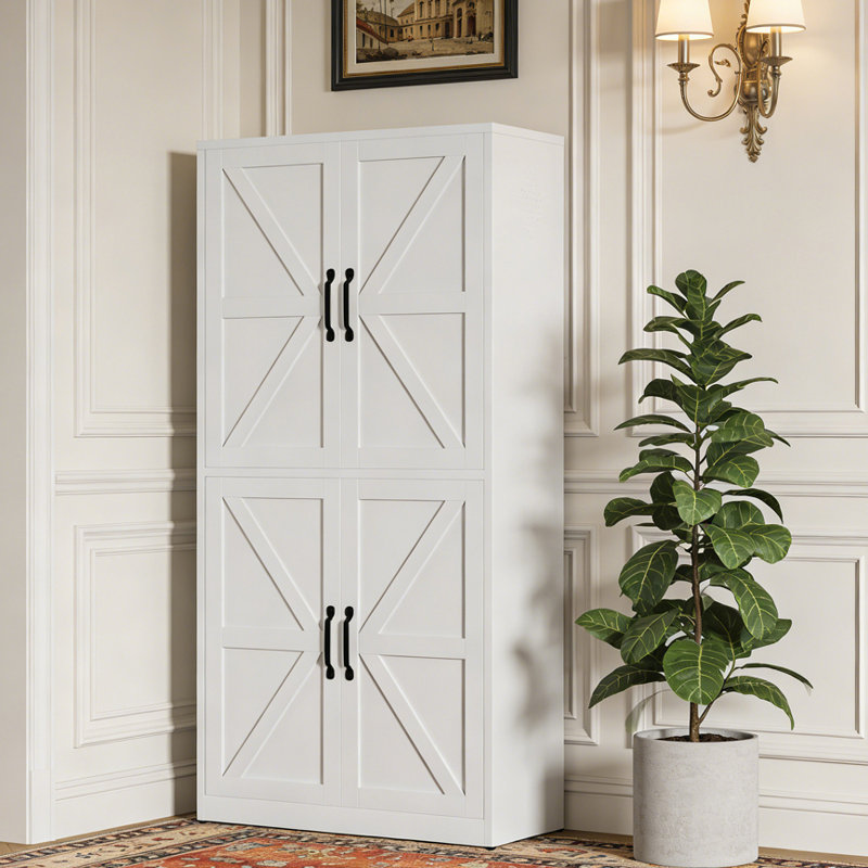 White Steel Kitchen Pantry Storage Cabinet with Adjustable shelves