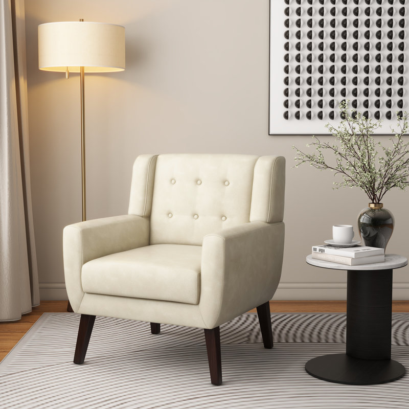Jaqueze 73.2Cm Wide Tufted Armchair, Cream Faux Leather