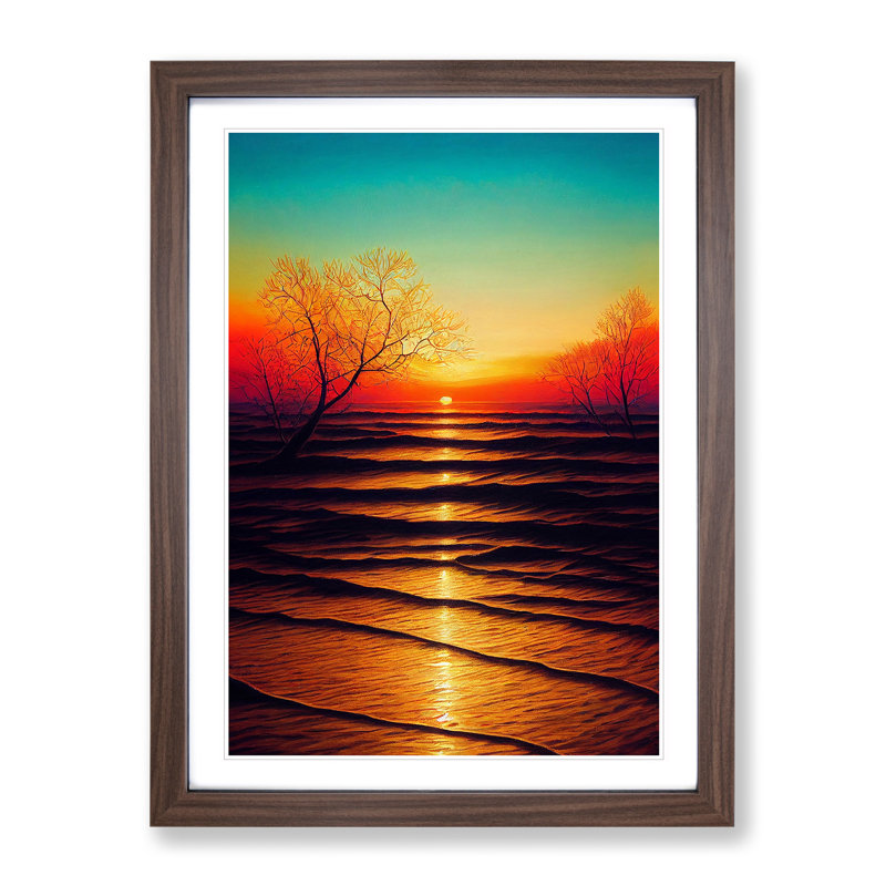 Bright Sunset - Single Picture Frame Print, 46cm H x 34cm W x 2cm D, Walnut
