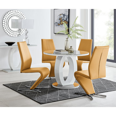 Scottsmoor 4 Seater High Gloss Round Dining Table Set with 4 Luxury Faux Leather Dining Chairs