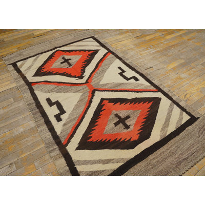 Antique Tribal Geometric Native American Flatweave Navajo Kilim Rug