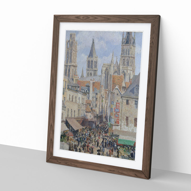 The Old Market at Rouen by Camille Pissarro - Picture Frame Painting, 48cm H x 36cm W x 2cm D, Walnut Framed