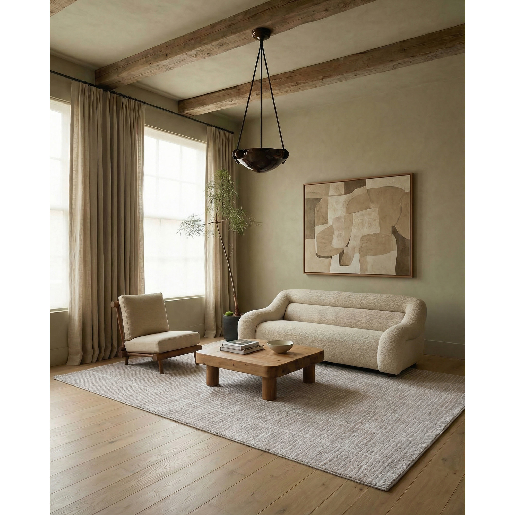 Vibe by Union Rustic Loehrke Powerloomed Stripes Tan/Taupe Area Rug, Rectangle 6' x 9'