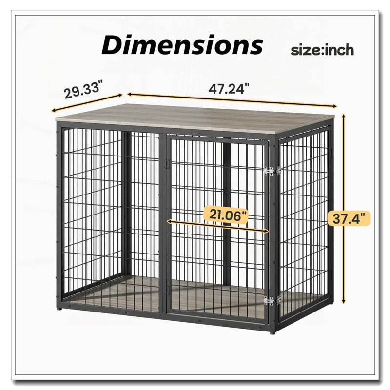 Cage pour chien de style mobilier avec 3 portes pour chiens de grande et moyenne taille, Gris
