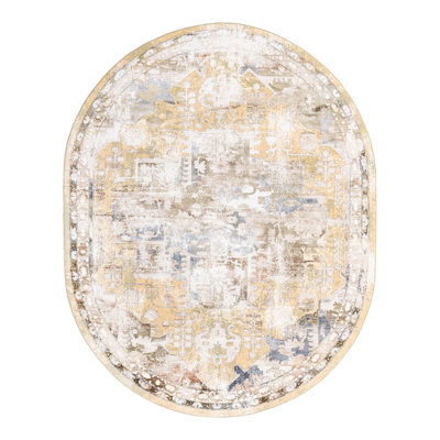 Tapis jaune à motif floral Alamo