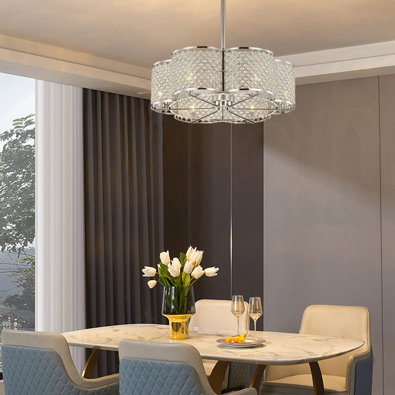 Lustre tambour 6 lumières avec détails en cristal Jarvell