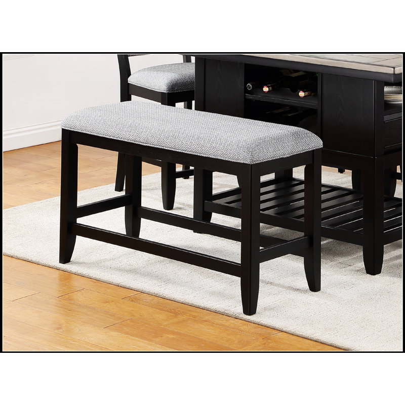 1Pc Transitional Dark  Finish Fabric Upholstered Counter-Height Dining Bench, Brown