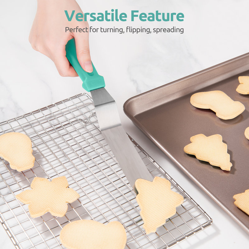 U-Taste Offset Icing Spatulas, Stainless Angled Cake Decorating Frosting Spatula Set of 3, Aqua Sky